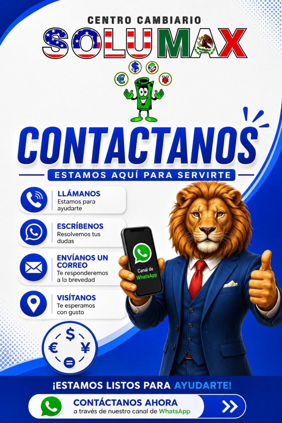 Imagen de portada con referencia a la sección del formulario de contacto de Centro Cambiario Solumax